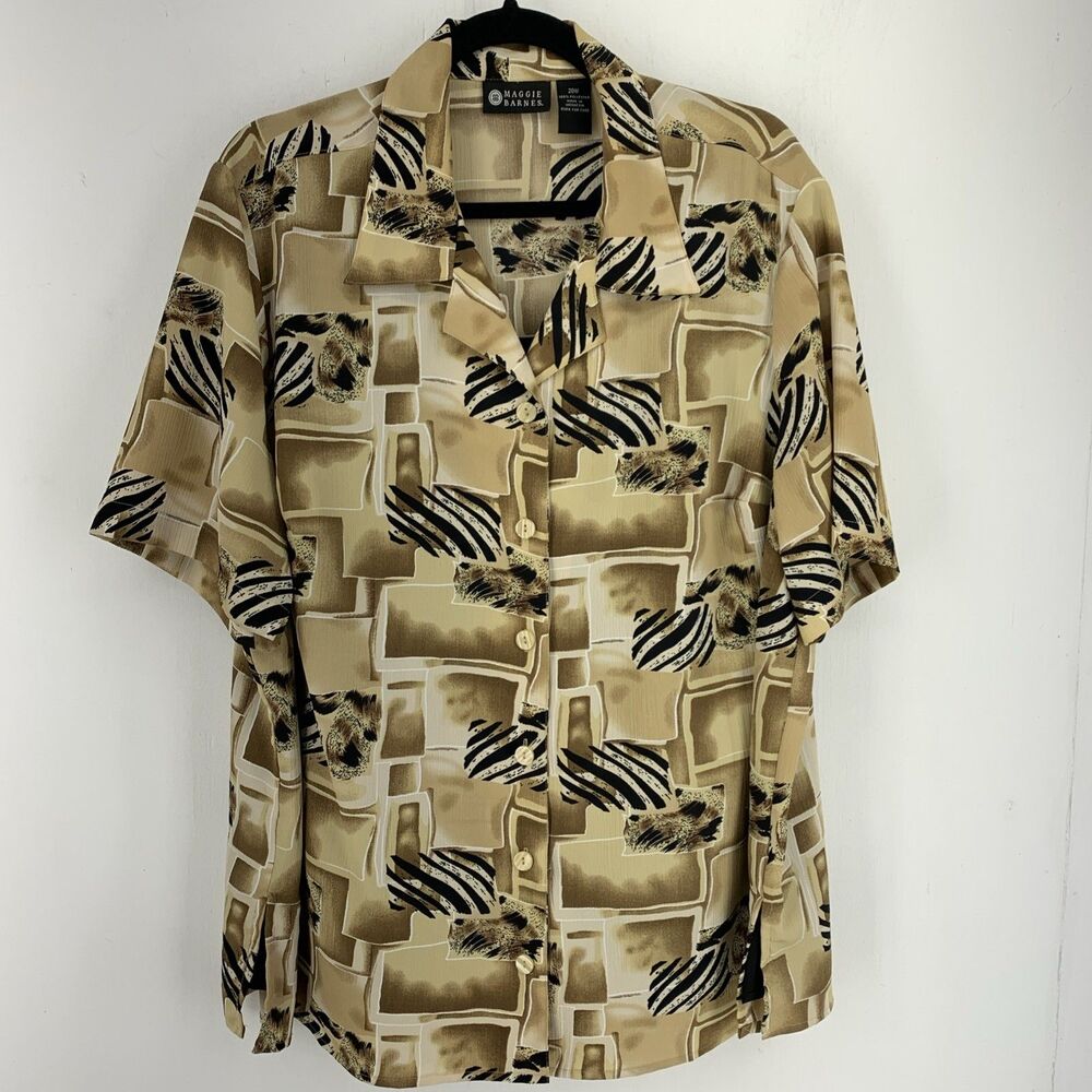 Maggie‎ Barnes Womens 20W Button Front Shirt Top Animal Print Mock Tank Modest